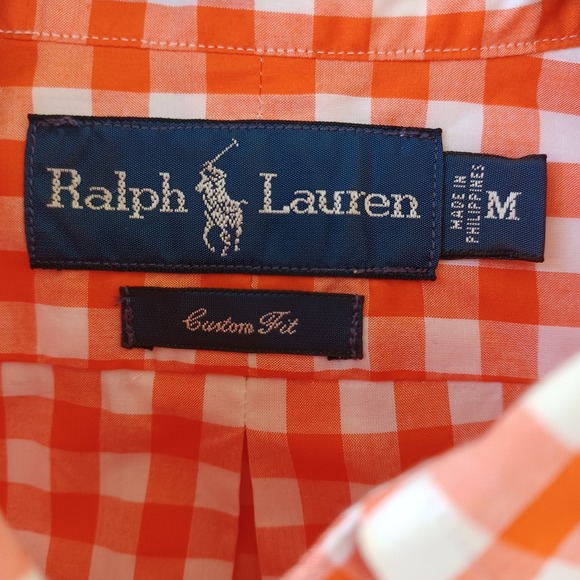 Ralph Lauren Men Custom Fit Orange White Gingham Button Down Shirt M - Picture 3 of 7